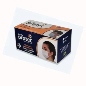 Máscara Descartável Tripla Protec Branca – com Clip Nasal _ Caixa com 50 Unidades - 1